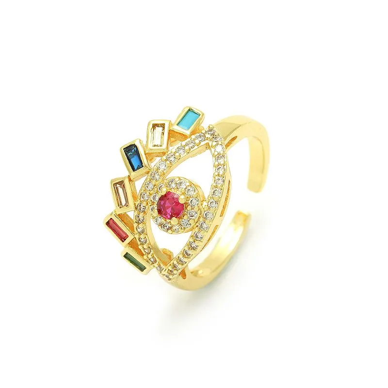 Modrwy Llygad Drwg Plated Aur Addasadwy