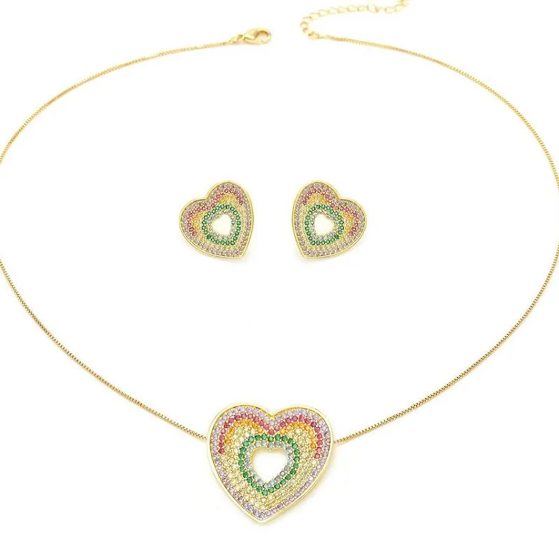 Cymysgwch Lliw Zircon Heart Jewelry Set