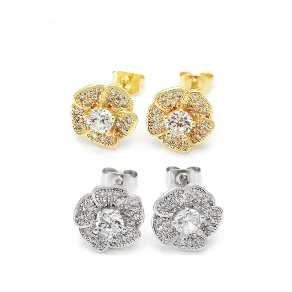 Clustdlysau Blodau Hen Aur a Rhodiwm Platiog